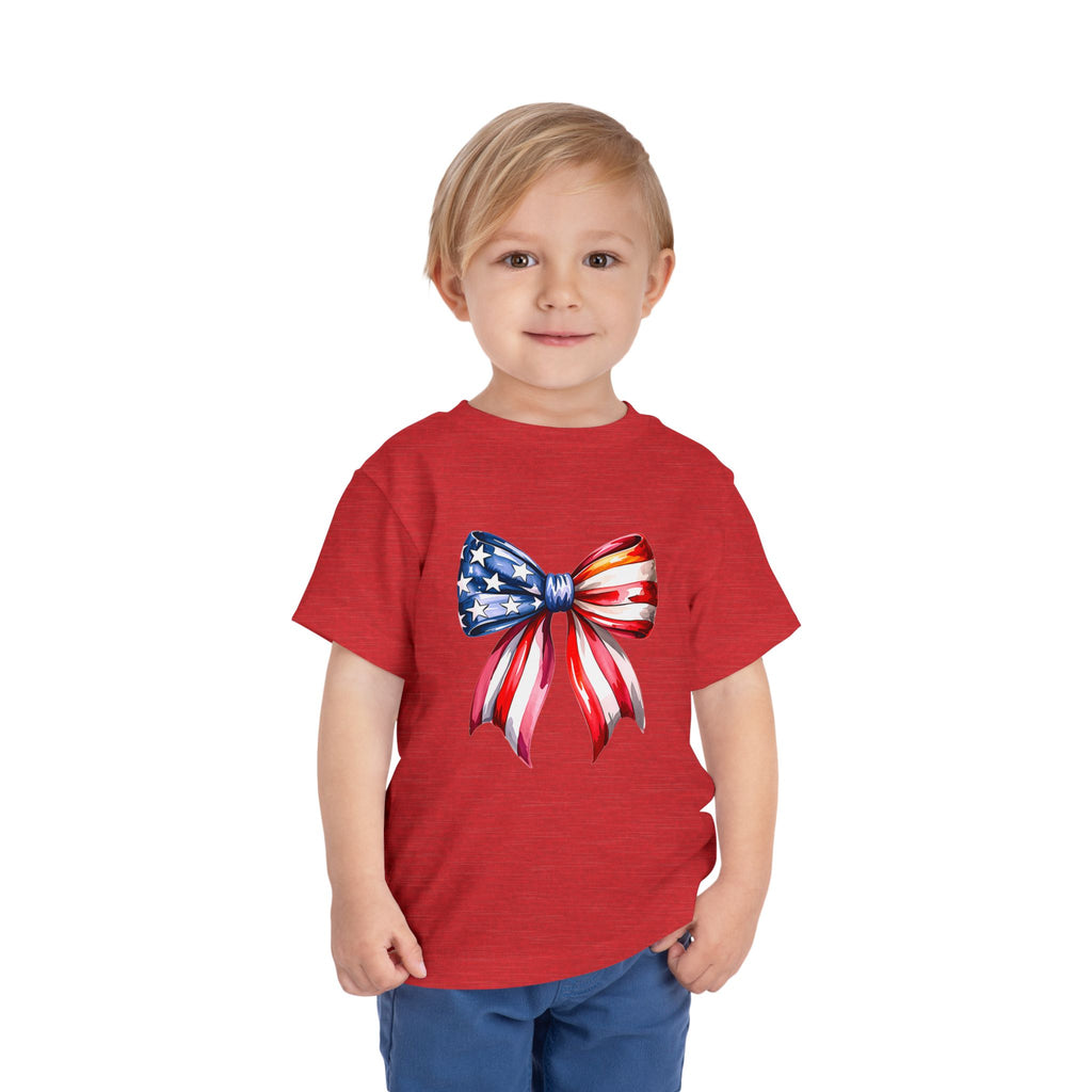 Toddler Tee — Patriotic American Flag Bow Graphic (4th of July Kids Shirt)
