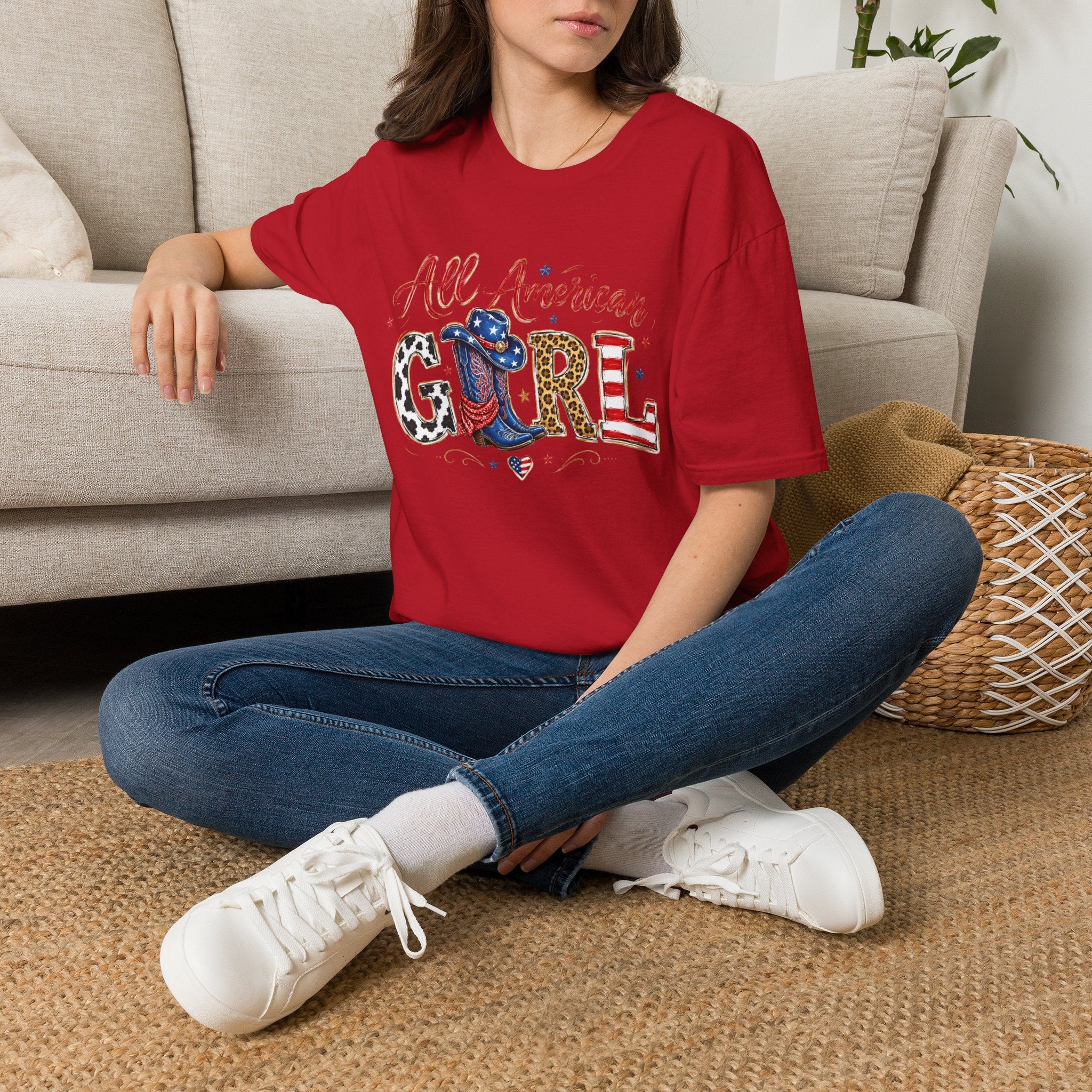 All American Girl T-Shirt — Patriotic USA Leopard & Flag Graphic Tee