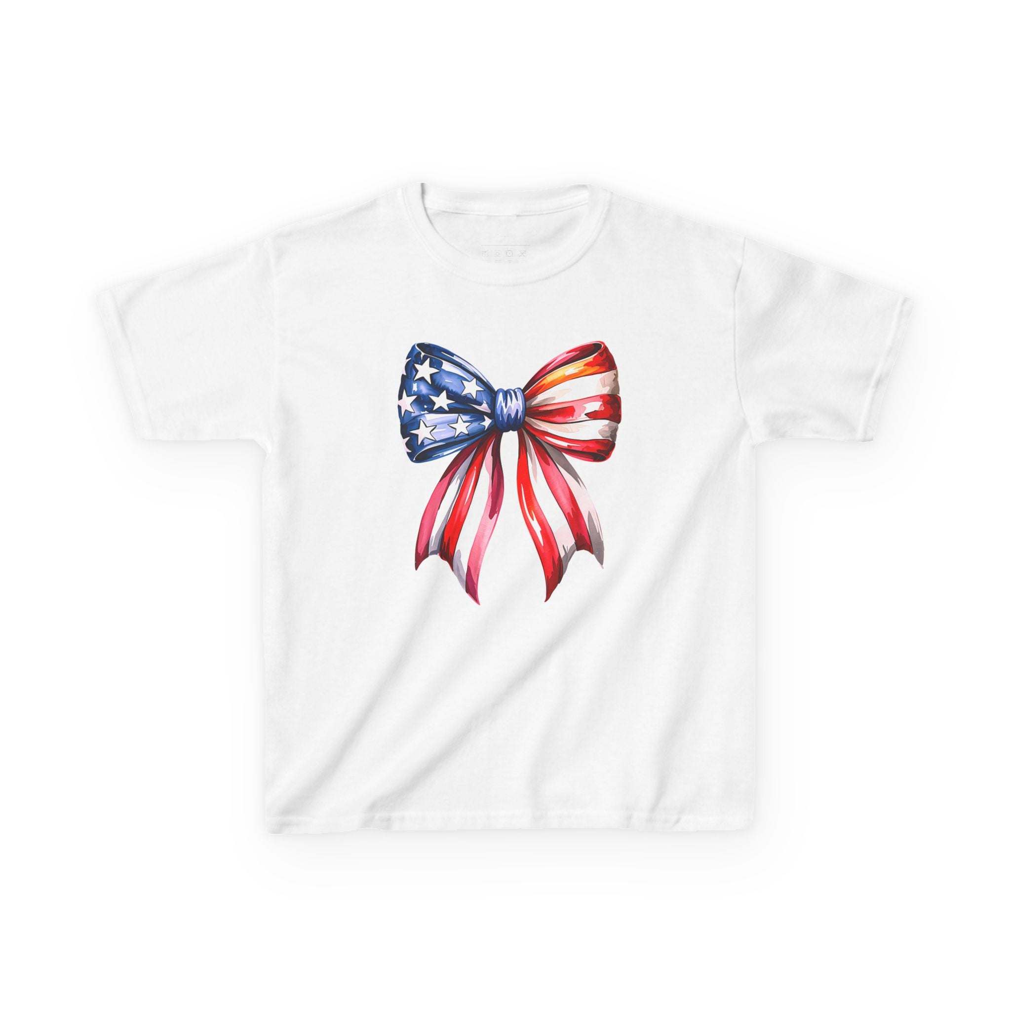 Youth, Kids Tee — Patriotic American Flag Bow Graphic (Fourth of July)