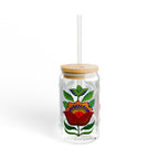 Floral Glass Sipper Cup — 16oz Double-Walled Drink Jar with Bamboo Lid & Straw