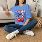 America Patriotic Cherry Graphic T-Shirt — USA Flag Bow 4th of July Tee