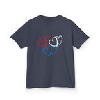 Youth, Kids Tee — Red & Blue Heart Sketches "You & Me" Casual Love Shirt