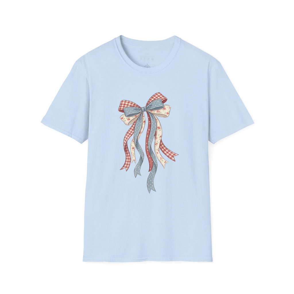 Bow Ribbon T-Shirt — Vintage Americana Floral & Gingham Bow Tee