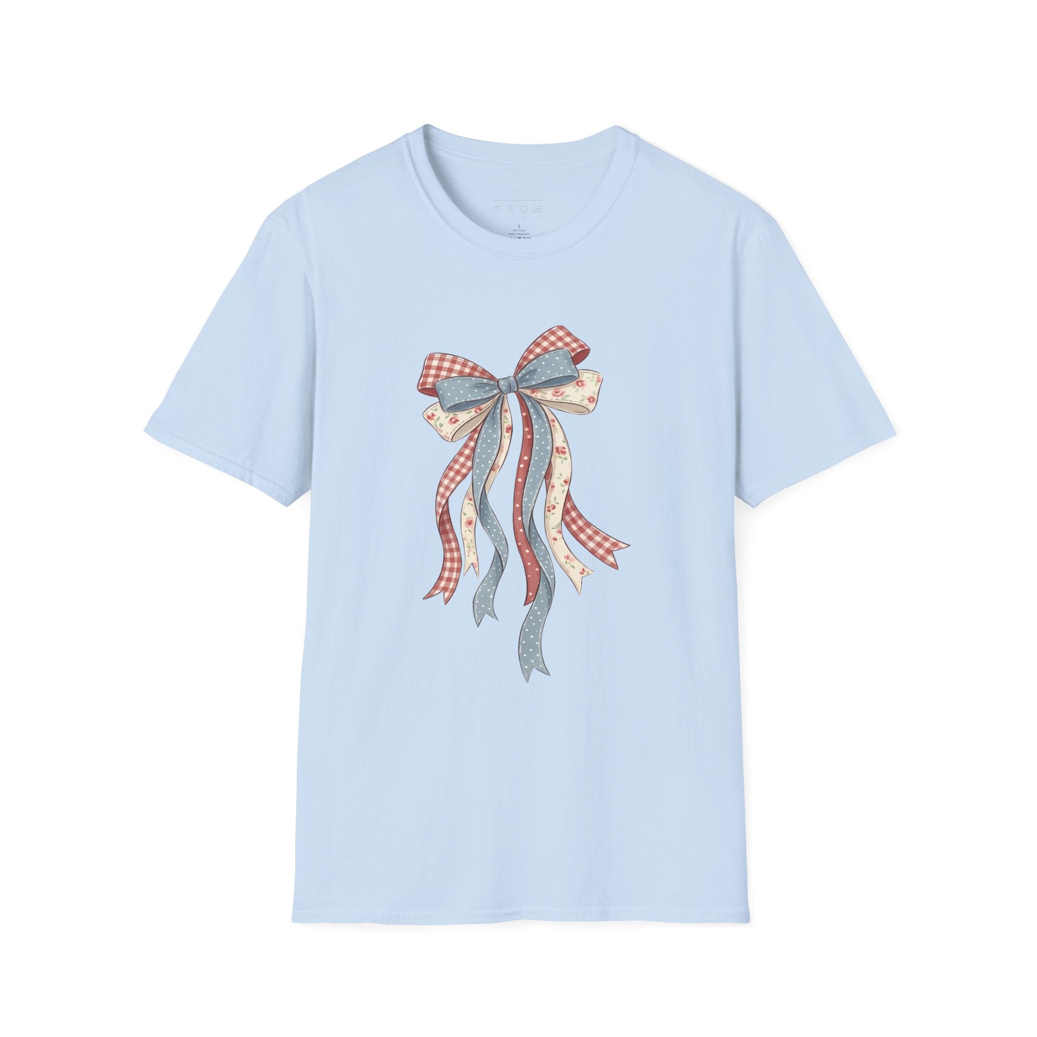 Bow Ribbon T-Shirt — Vintage Americana Floral & Gingham Bow Tee